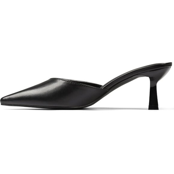 Shoes - Women's Black Kitten Heels Closed Pointed Toe Stiletto Heels Black Mules